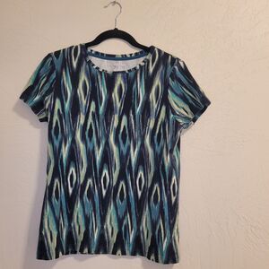 St. Johns Bay Woman's Casual Top Green Abstract Peacock Design Tagless Size PM